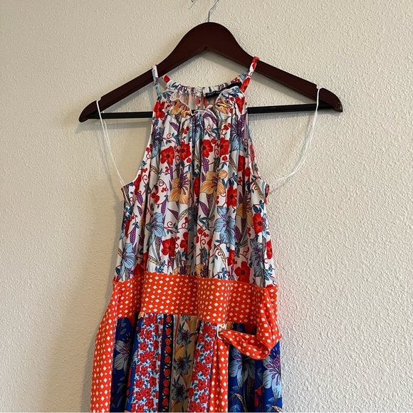 NWOT Maggy London Women's Multicolor Blue Print High Neck Maxi Dress Size 2 - Picture 1 of 10